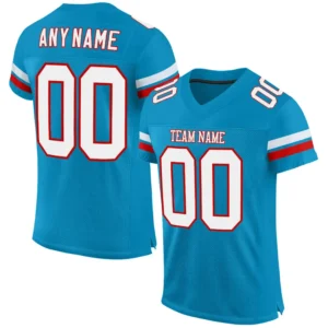 Custom Panther Blue Mesh Football Jersey with White-Red