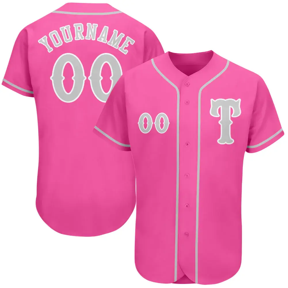 Custom Pink Baseball Jersey with Gray-White