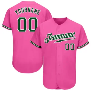 Custom Pink Baseball Jersey with Green-White