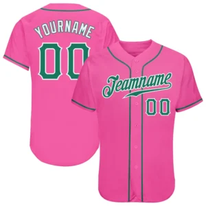 Custom Pink Baseball Jersey with Kelly Green-White