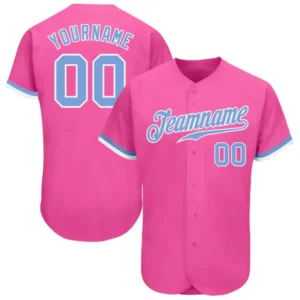 Custom Pink Baseball Jersey with Light Blue-White