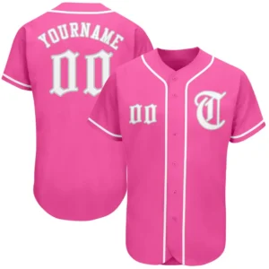 Custom Pink Baseball Jersey with White-Gray