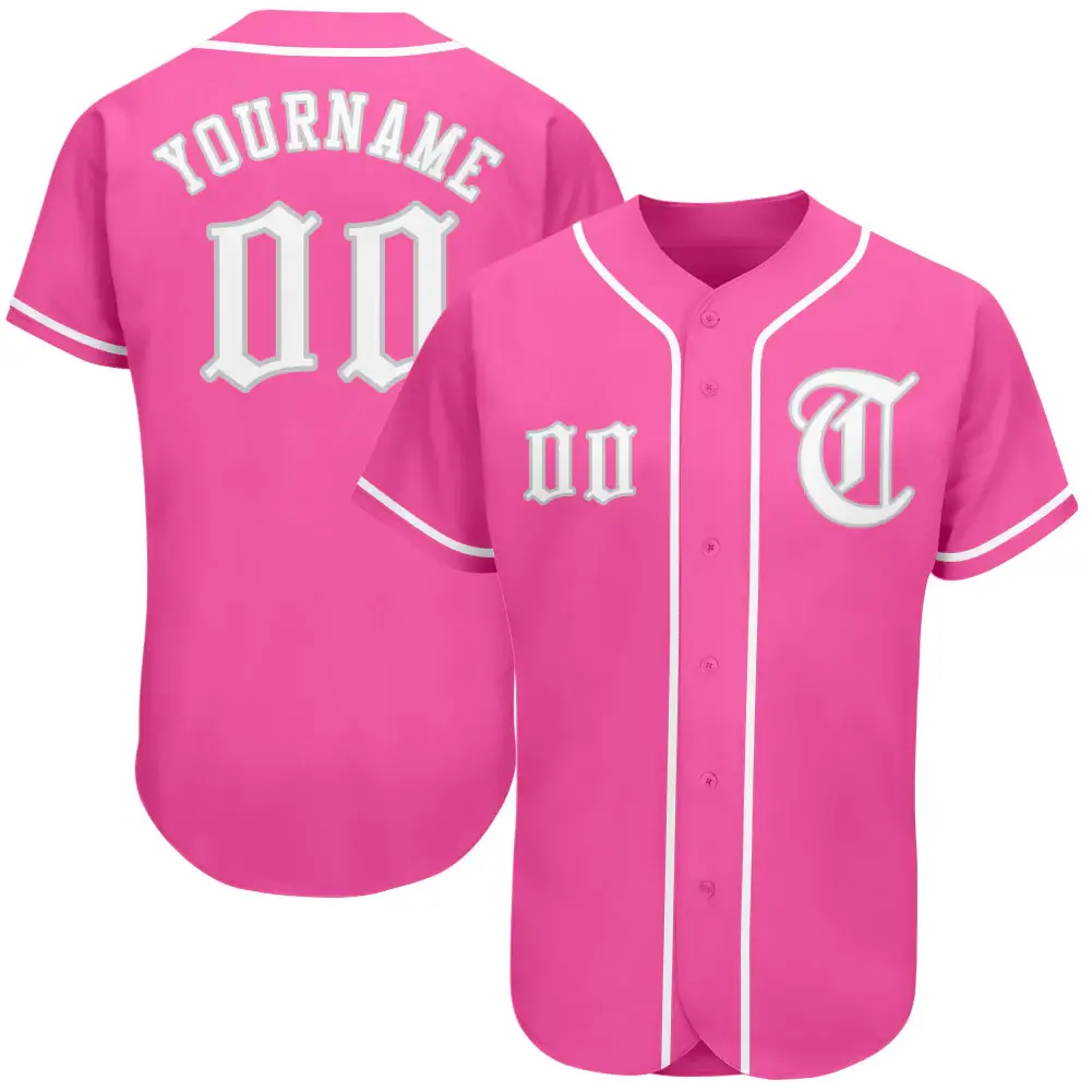 Custom Pink Baseball Jersey with White-Gray