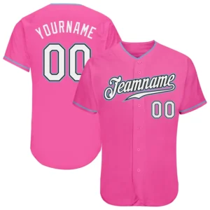Custom Pink Baseball Jersey with White-Light Blue