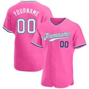 Custom Pink Baseball Jersey with White-Navy