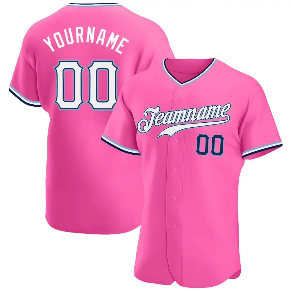 Custom Pink Baseball Jersey with White-Navy