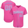 Custom Pink Drift Fashion Baseball Jersey with Light Blue-White