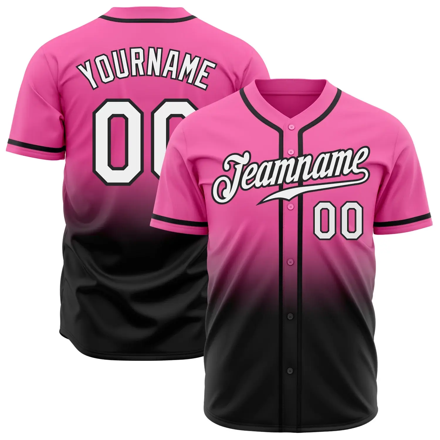 Custom Pink Fade Fashion Baseball Jersey with White-Black