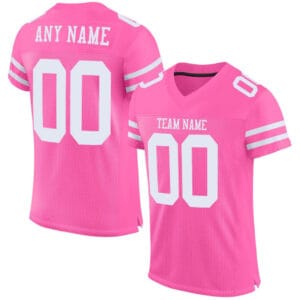 Custom Pink Mesh Football Jersey with White