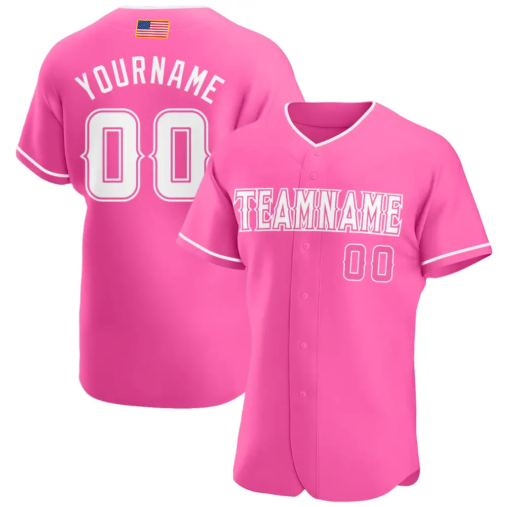 Custom Pink USA Flag Fashion Baseball Jersey with White
