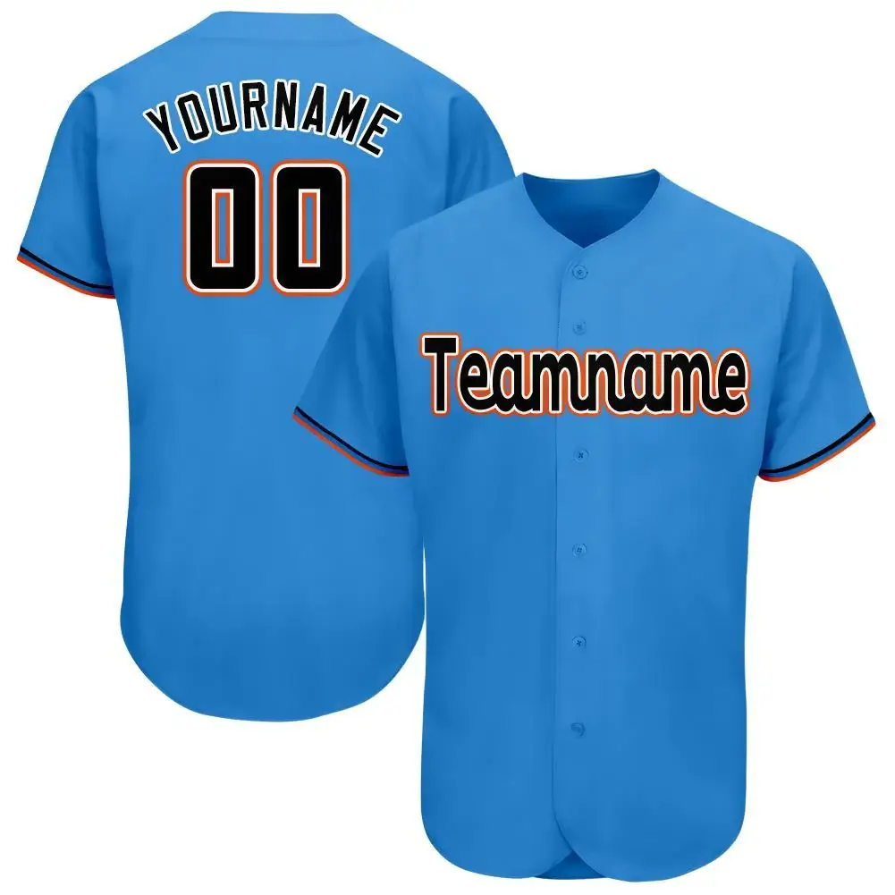 Custom Powder Blue Baseball Jersey with Black-Orange