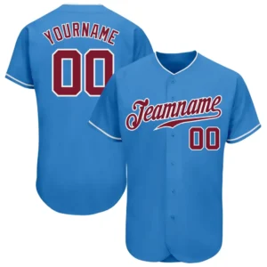 Custom Powder Blue Baseball Jersey with Crimson-White