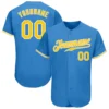 Custom Powder Blue Baseball Jersey with Gold-White