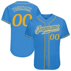 Custom Powder Blue Baseball Jersey with Gold-White