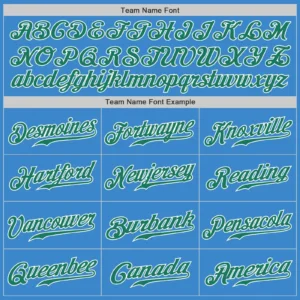 Custom Powder Blue Baseball Jersey with Kelly Green-White - Image 2