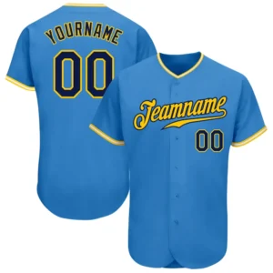 Custom Powder Blue Baseball Jersey with Navy-Gold-White
