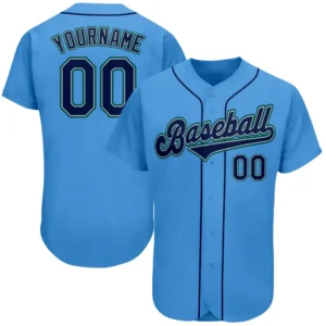 Custom Powder Blue Baseball Jersey with Navy-Teal