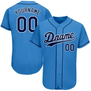 Custom Powder Blue Baseball Jersey with Navy-White