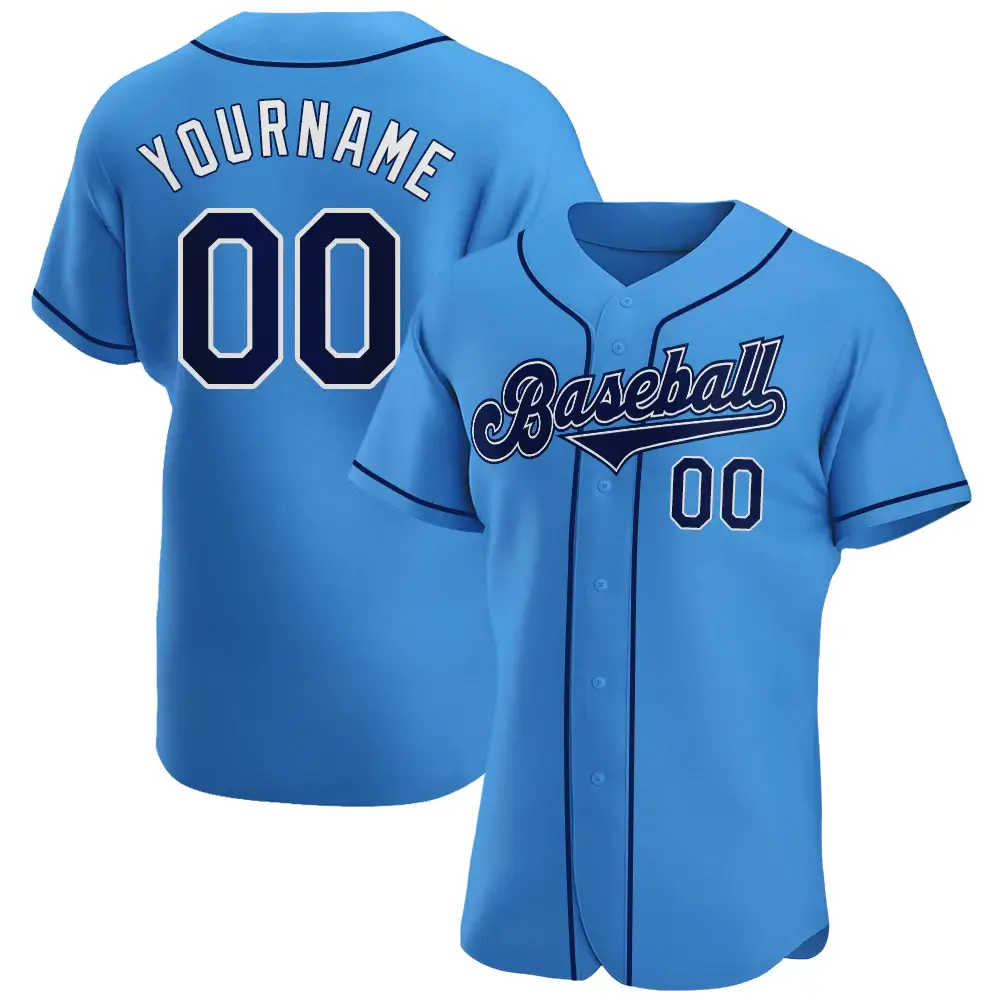 Custom Powder Blue Baseball Jersey with Navy-White