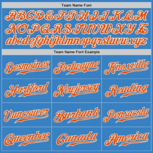 Custom Powder Blue Baseball Jersey with Orange-White - Image 2