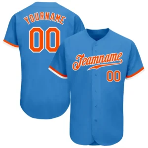 Custom Powder Blue Baseball Jersey with Orange-White
