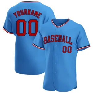 Custom Powder Blue Baseball Jersey with Red-Navy