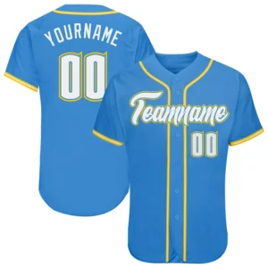 Custom Powder Blue Baseball Jersey with White-Gold