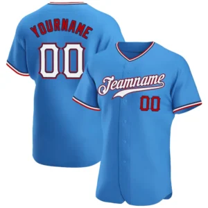 Custom Powder Blue Baseball Jersey with White-Red