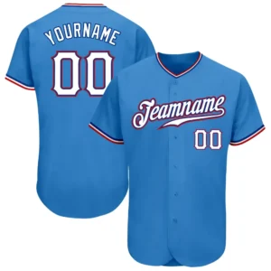 Custom Powder Blue Baseball Jersey with White-Red