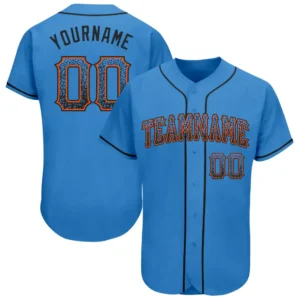 Custom Powder Blue Drift Fashion Baseball Jersey with Black-Orange