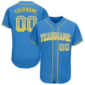 Custom Powder Blue Drift Fashion Baseball Jersey with Gold-White
