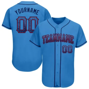Custom Powder Blue Drift Fashion Baseball Jersey with Navy-Red
