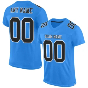 Custom Powder Blue Mesh Football Jersey with Black-White