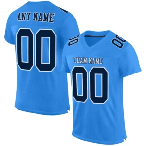 Custom Powder Blue Mesh Football Jersey with Navy-White