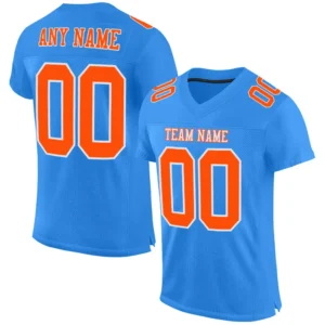 Custom Powder Blue Mesh Football Jersey with Orange