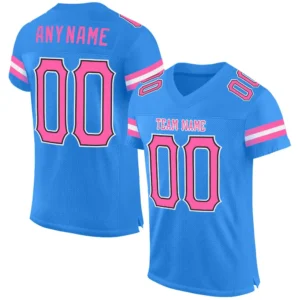 Custom Powder Blue Mesh Football Jersey with Pink