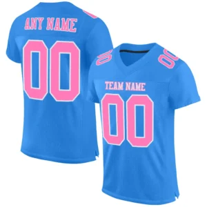 Custom Powder Blue Mesh Football Jersey with Pink-White