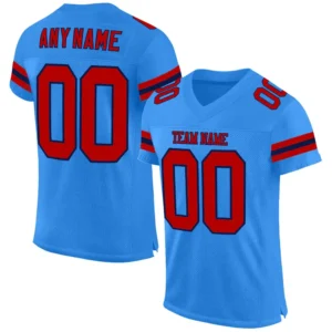 Custom Powder Blue Mesh Football Jersey with Red-Navy