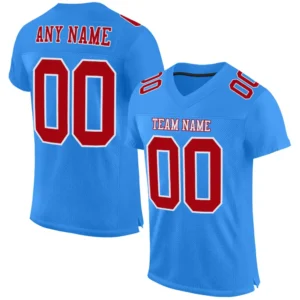 Custom Powder Blue Mesh Football Jersey with Red-White