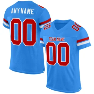 Custom Powder Blue Mesh Football Jersey with Red-White