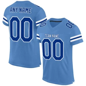 Custom Powder Blue Mesh Football Jersey with Royal-White