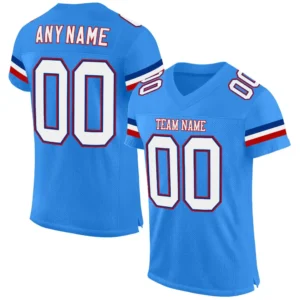 Custom Powder Blue Mesh Football Jersey with White-Red