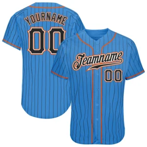 Custom Powder Blue Pinstripe Baseball Jersey with Black-Orange