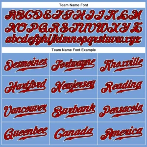 Custom Powder Blue Pinstripe Baseball Jersey with Red-Black - Image 2