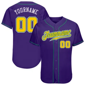 Custom Purple Baseball Jersey with Gold-Kelly Green