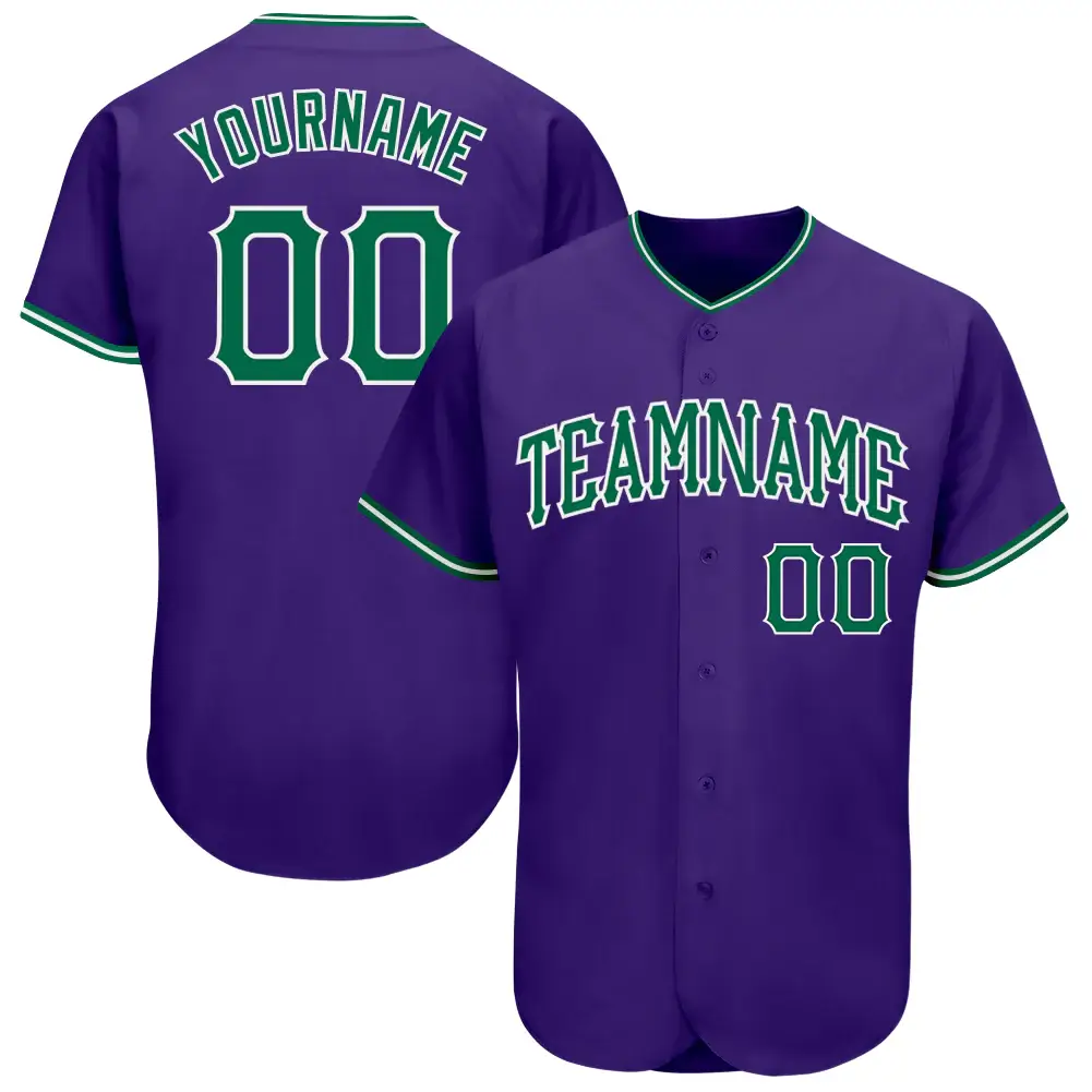 Custom Purple Baseball Jersey with Kelly Green-White