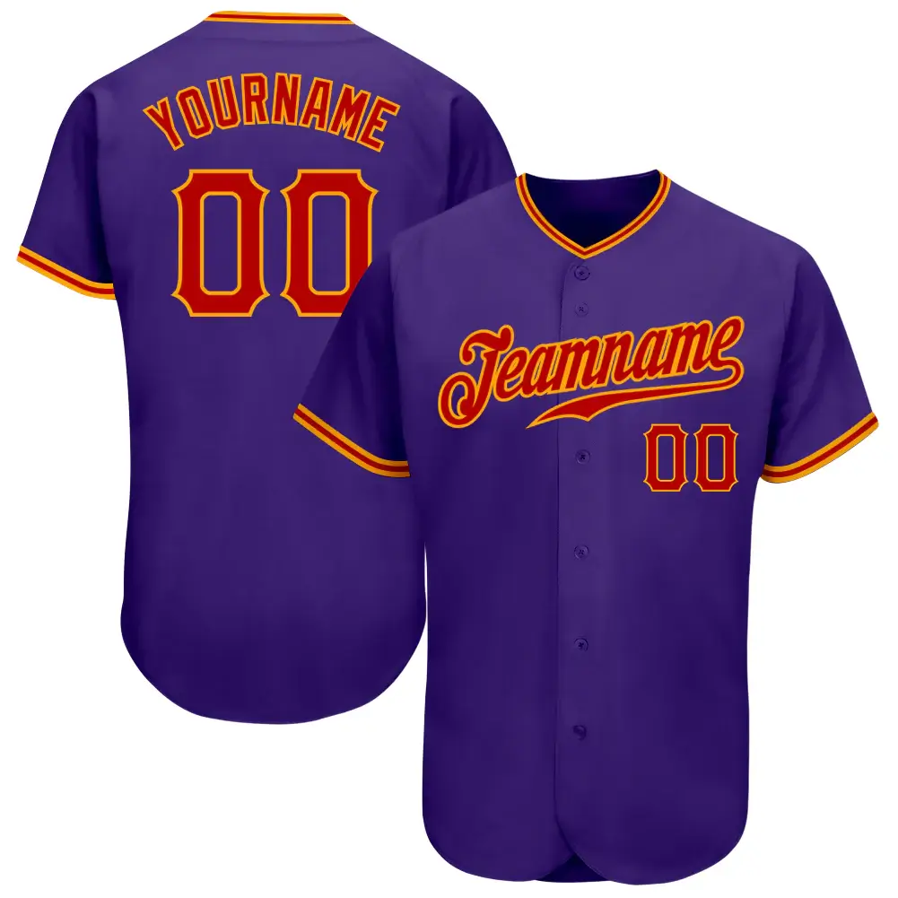 Custom Purple Baseball Jersey with Red-Gold