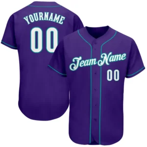 Custom Purple Baseball Jersey with White-Teal