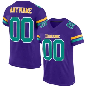 Custom Purple Mesh Football Jersey with Aqua-Gold