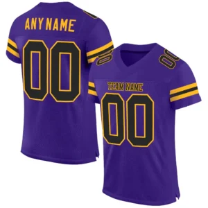 Custom Purple Mesh Football Jersey with Black-Gold
